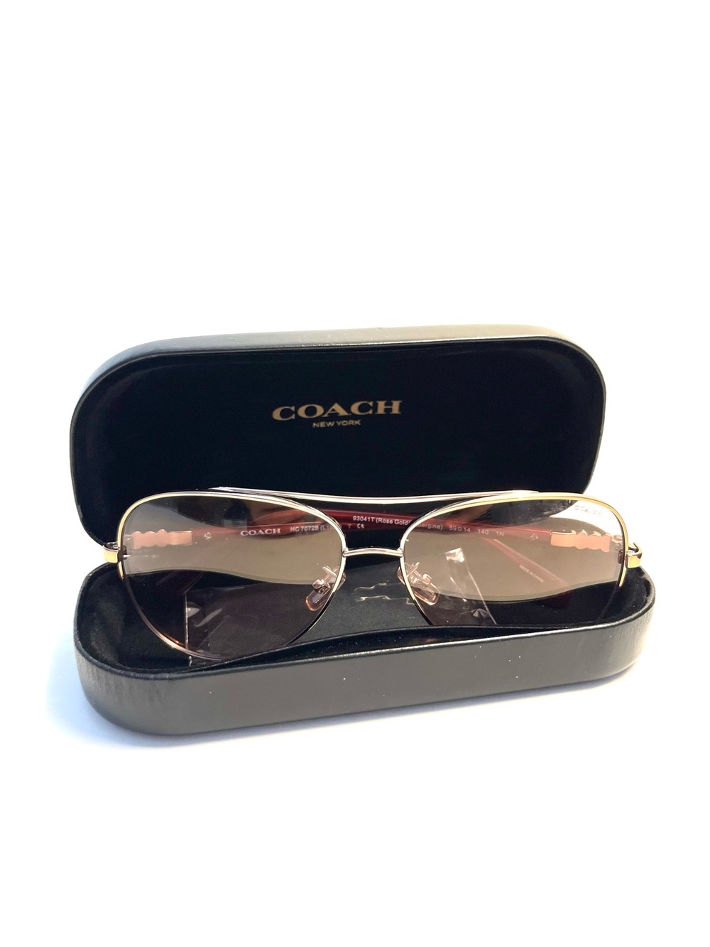 Coach Gold Frame Sunglasses Burgundy Floral Pilot HC 7072B Like New